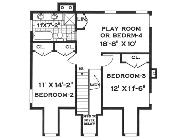 Country Floor Plan - Upper Floor Plan #3-340
