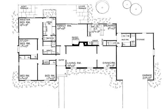 Floor Plan - Main Floor for Ranch House Plan #72-562 - 4 bed, 2.5 bath