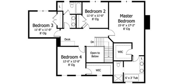 Architectural House Design - Colonial Floor Plan - Upper Floor Plan #51-1010