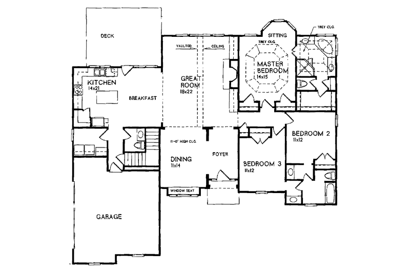 Architectural House Design - Floor Plan - Main Floor for Ranch House Plan #129-165 - 3 bed, 2.5 bath