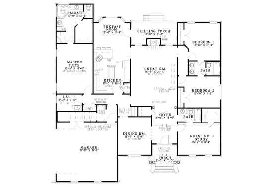 Floor Plan - Main Floor for Ranch House Plan #17-3211 - 4 bed, 3 bath