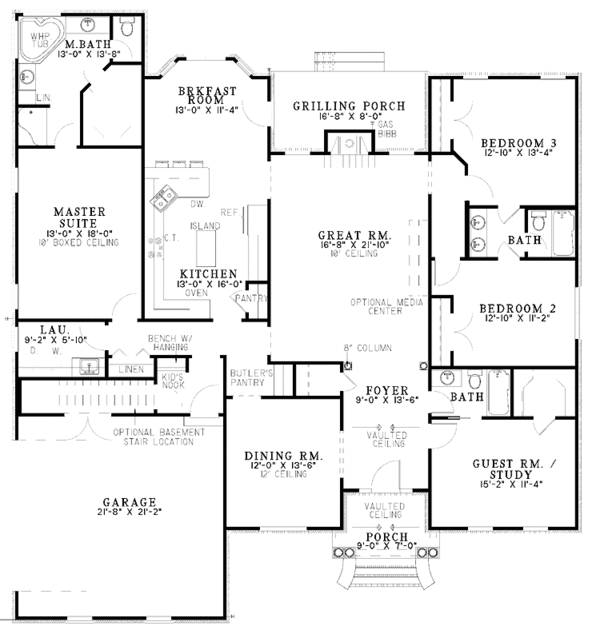 House Design - Ranch Floor Plan - Main Floor Plan #17-3211