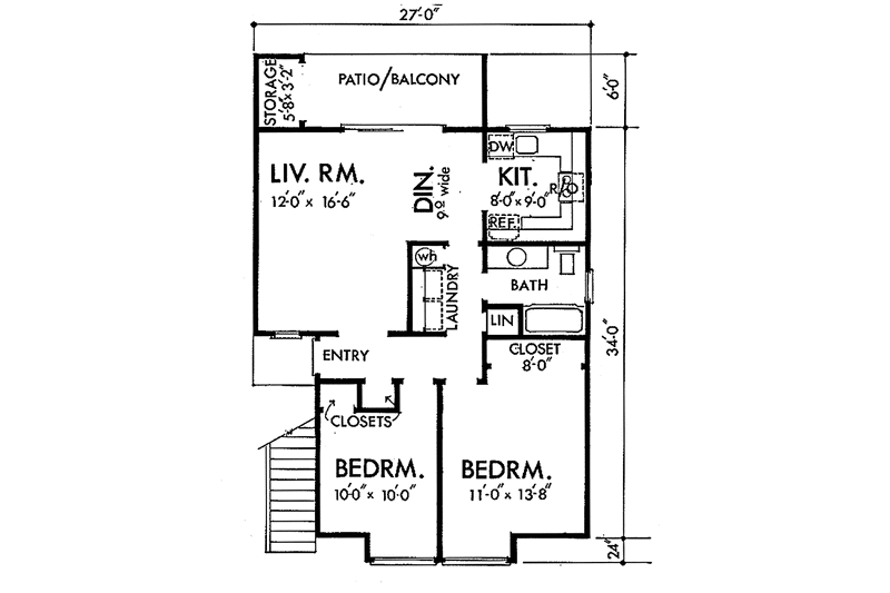 Home Plan - Floor Plan - Main Floor for Contemporary House Plan #320-1235 - 2 bed, 1 bath