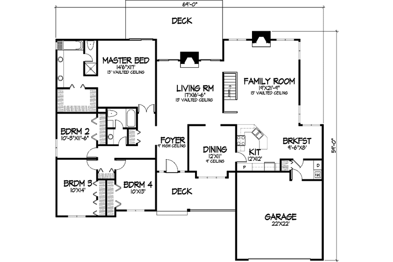 Home Plan - Floor Plan - Main Floor for Craftsman House Plan #320-1160 - 4 bed, 2 bath