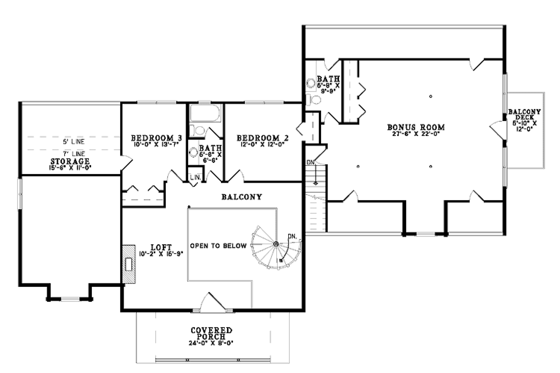 Floor Plan - Upper Floor for Log House Plan #17-2976 - 3 bed, 2 bath