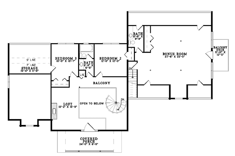 Home Plan - Floor Plan - Upper Floor for Log House Plan #17-2976 - 3 bed, 2 bath