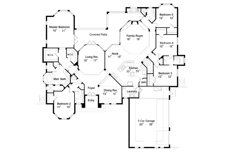 Architectural House Design - Floor Plan - Main Floor for Mediterranean House Plan #417-662 - 5 bed, 4 bath
