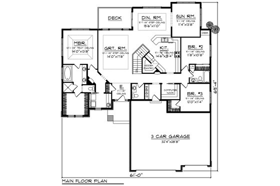 Floor Plan - Main Floor for Ranch House Plan #70-1423 - 3 bed, 2.5 bath