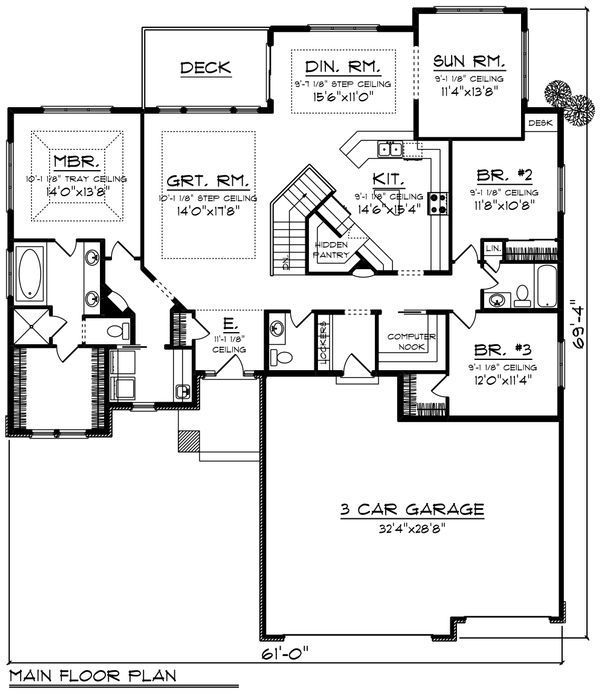 Architectural House Design - Ranch Floor Plan - Main Floor Plan #70-1423