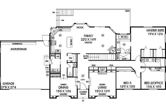 Floor Plan - Main Floor for Prairie House Plan #60-1031 - 4 bed, 3.5 bath