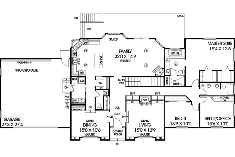 Home Plan - Floor Plan - Main Floor for Prairie House Plan #60-1031 - 4 bed, 3.5 bath