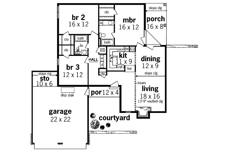 Architectural House Design - Floor Plan - Main Floor for Contemporary House Plan #45-405 - 3 bed, 2 bath