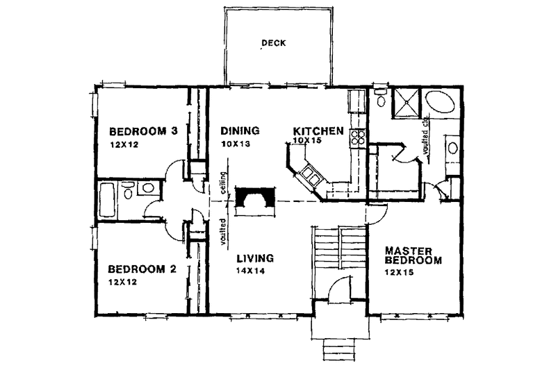 Architectural House Design - Floor Plan - Main Floor for Colonial House Plan #129-173 - 3 bed, 2 bath