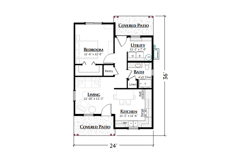 House Plan Design - Floor Plan - Main Floor for Contemporary House Plan #1099-15 - 1 bed, 1 bath