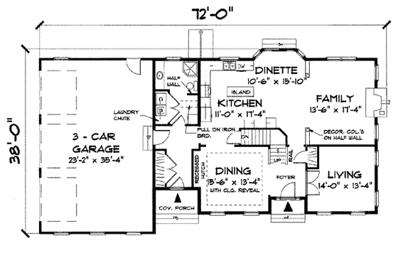 Floor Plan - Main Floor for Colonial House Plan #75-111 - 3 bed, 3 bath