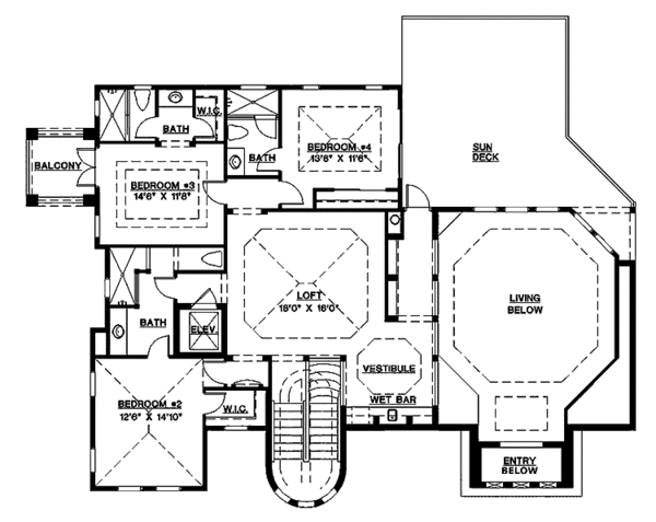 House Blueprint - Mediterranean Floor Plan - Upper Floor Plan #1017-64