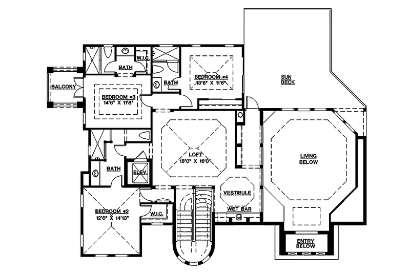 Home Plan - Floor Plan - Upper Floor for Mediterranean House Plan #1017-64 - 4 bed, 5.5 bath
