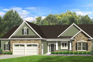 Exterior - Front Elevation 3 for Ranch House Plan #1010-100 - 3 bed, 2 bath
