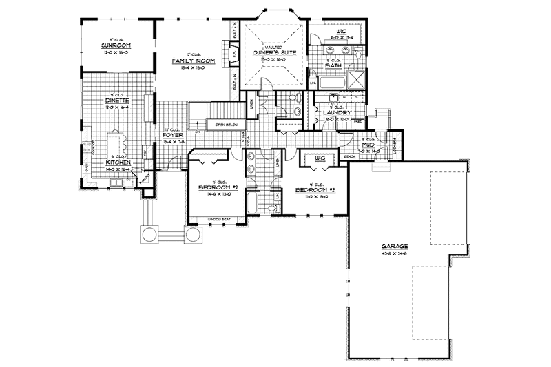 Architectural House Design - Floor Plan - Main Floor for Prairie House Plan #51-687 - 5 bed, 3.5 bath