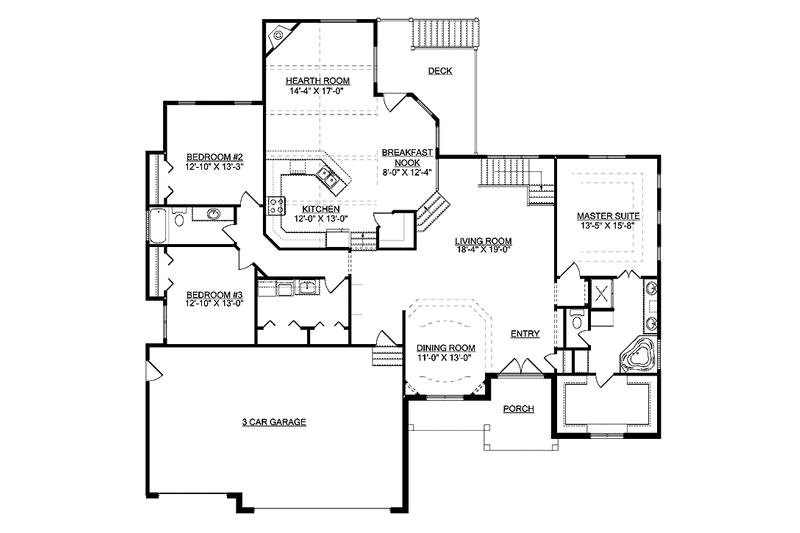 Home Plan - Floor Plan - Main Floor for Country House Plan #950-4 - 3 bed, 2 bath