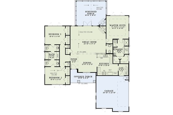 Floor Plan - Main Floor for Craftsman House Plan #17-2586 - 3 bed, 2.5 bath