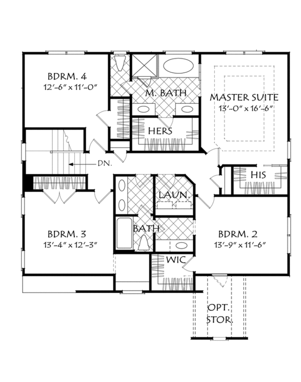 House Design - Traditional Floor Plan - Upper Floor Plan #927-962