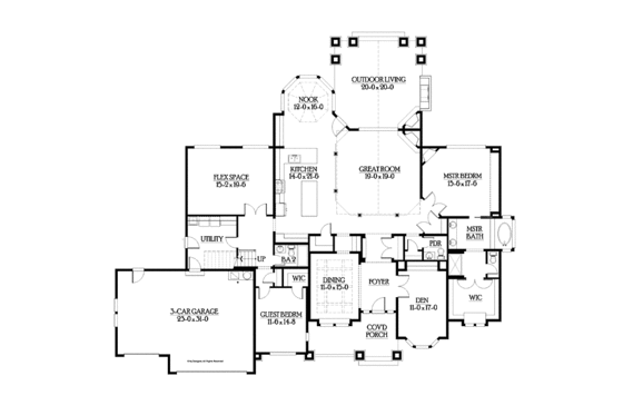 Floor Plan - Main Floor for Ranch House Plan #132-553 - 3 bed, 3.5 bath