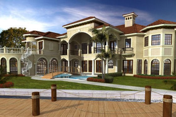 Exterior - Rear Elevation for Mediterranean House Plan #420-250 - 7 bed, 8 bath