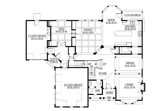 Floor Plan - Main Floor for Craftsman House Plan #132-505 - 4 bed, 3.5 bath