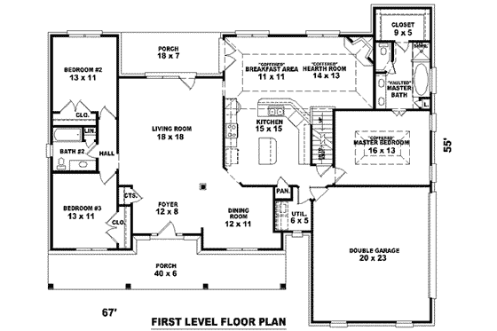 Floor Plan - Main Floor for Southern House Plan #81-1106 - 3 bed, 2 bath
