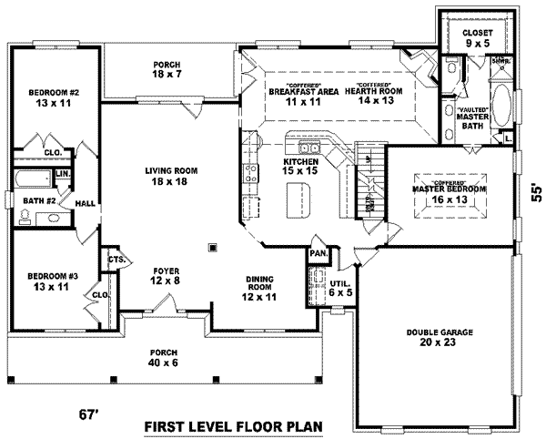 Floor Plan - Main Floor for Southern House Plan #81-1106 - 3 bed, 2 bath