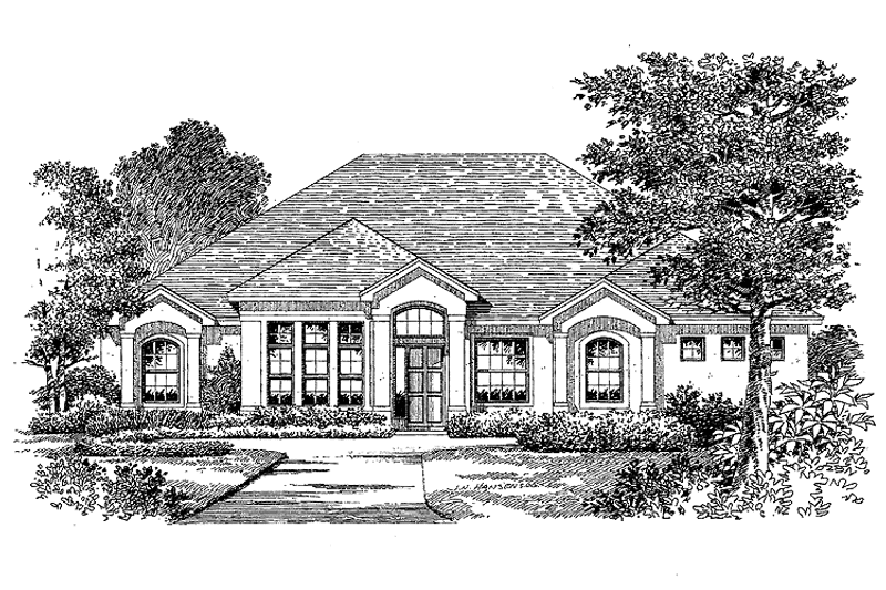 House Blueprint - Exterior - Front Elevation 3 for Mediterranean House Plan #999-36 - 4 bed, 3 bath