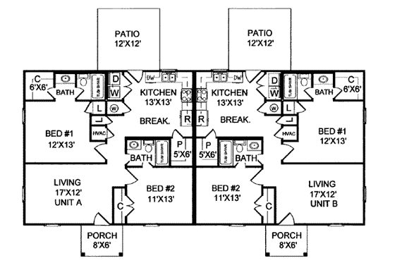 Floor Plan - Main Floor for Ranch House Plan #21-104 - 2 bed, 2 bath
