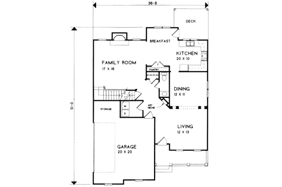Floor Plan - Main Floor for Southern House Plan #129-133 - 3 bed, 2.5 bath