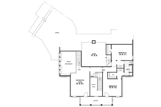 Floor Plan - Upper Floor for Southern House Plan #81-351 - 3 bed, 2.5 bath