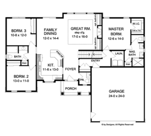 Architectural House Design - Ranch Floor Plan - Main Floor Plan #1010-44