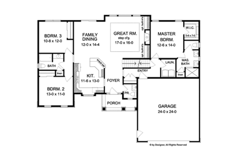 Home Plan - Floor Plan - Main Floor for Ranch House Plan #1010-44 - 3 bed, 2.5 bath