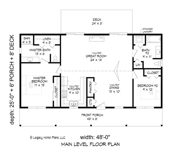 Traditional Style House Plan - 2 Beds 2 Baths 1200 Sq/Ft Plan #932-447 ...