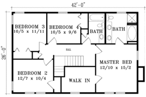 Floor Plan - Upper Floor for Colonial House Plan #1-1040 - 4 bed, 2.5 bath