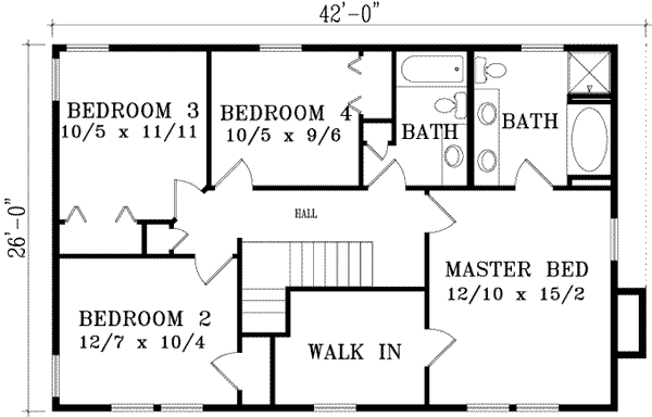 Architectural House Design - Colonial Floor Plan - Upper Floor Plan #1-1040
