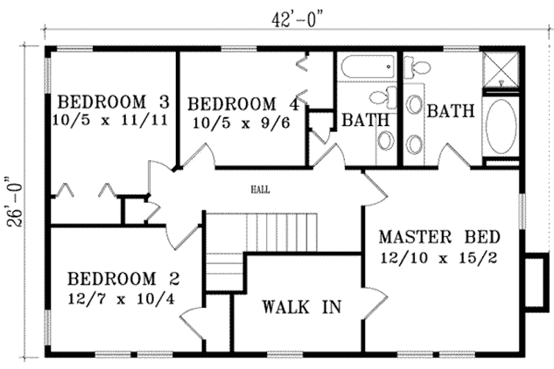 Dream House Plan - Floor Plan - Upper Floor for Colonial House Plan #1-1040 - 4 bed, 2.5 bath