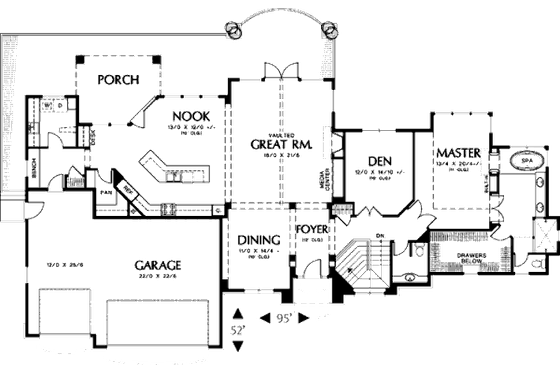 Floor Plan - Main Floor for Ranch House Plan #48-301 - 4 bed, 3.5 bath