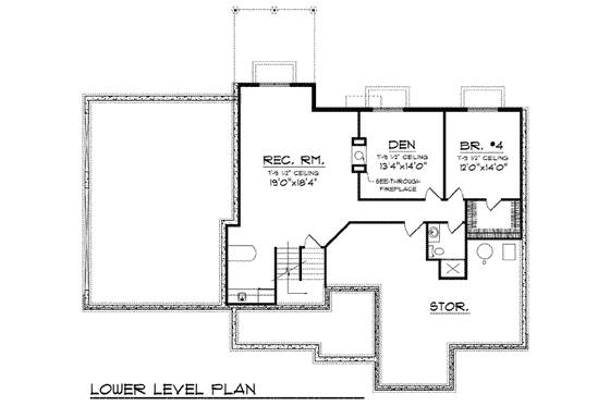 Floor Plan - Lower Floor for European House Plan #70-818 - 4 bed, 3 bath
