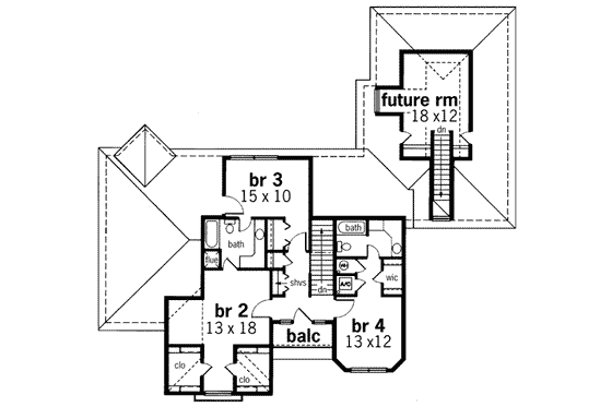 Floor Plan - Upper Floor for Traditional House Plan #45-155 - 4 bed, 3.5 bath