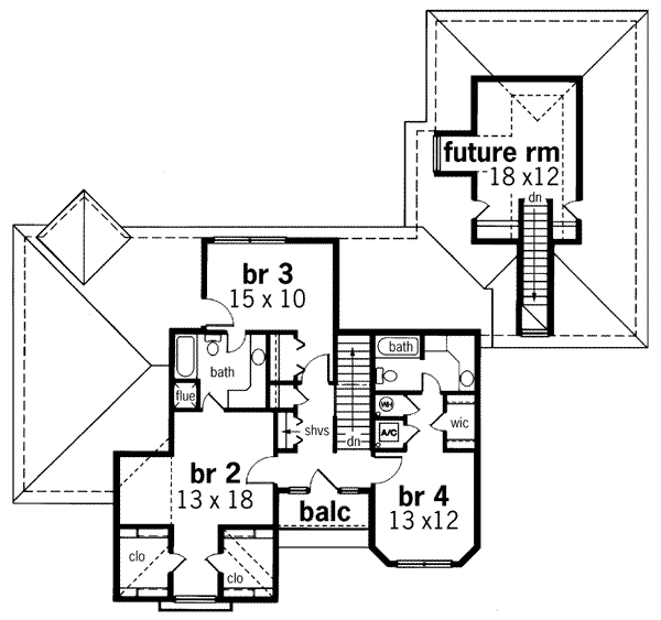 House Design - Traditional Floor Plan - Upper Floor Plan #45-155