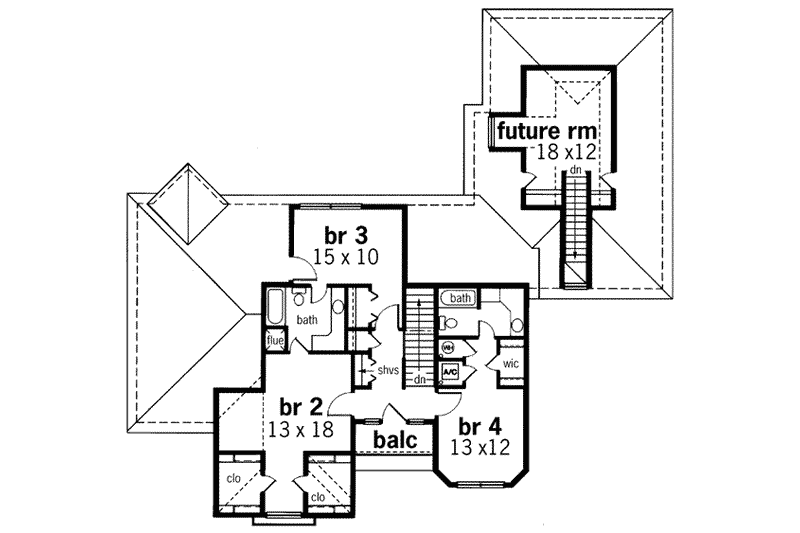 Home Plan - Floor Plan - Upper Floor for Traditional House Plan #45-155 - 4 bed, 3.5 bath