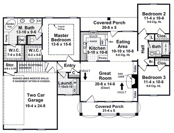 House Design - Floor Plan - Main Floor for Farmhouse House Plan #21-663 - 3 bed, 2 bath
