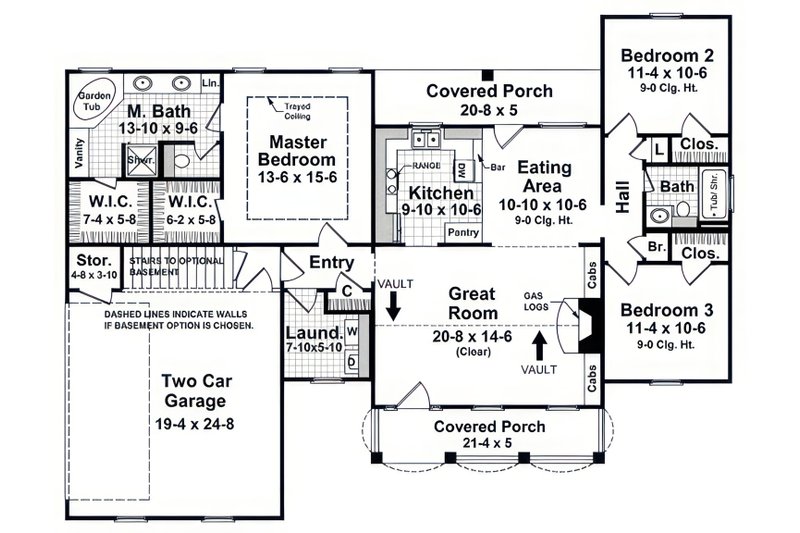 House Design - Floor Plan - Main Floor for Farmhouse House Plan #21-663 - 3 bed, 2 bath