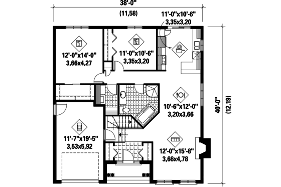 Floor Plan - Main Floor for European House Plan #25-4302 - 2 bed, 1 bath
