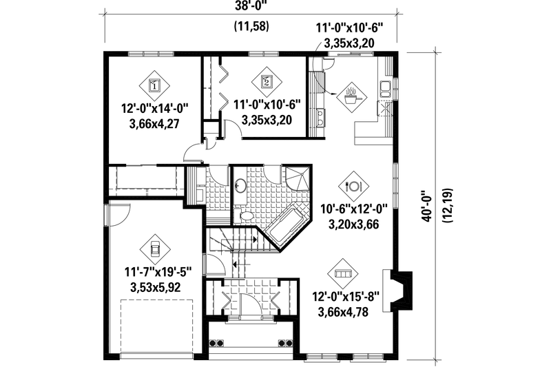 Dream House Plan - Floor Plan - Main Floor for European House Plan #25-4302 - 2 bed, 1 bath